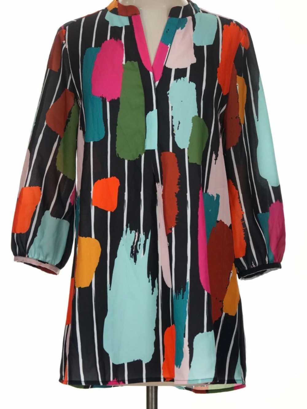 CROSBY by Mollie Burch Black Multicolor Brushstroke Blouse Size: Large
